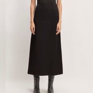 Everlane Hammered Black Satin Slip Midi Skirt, Size 8